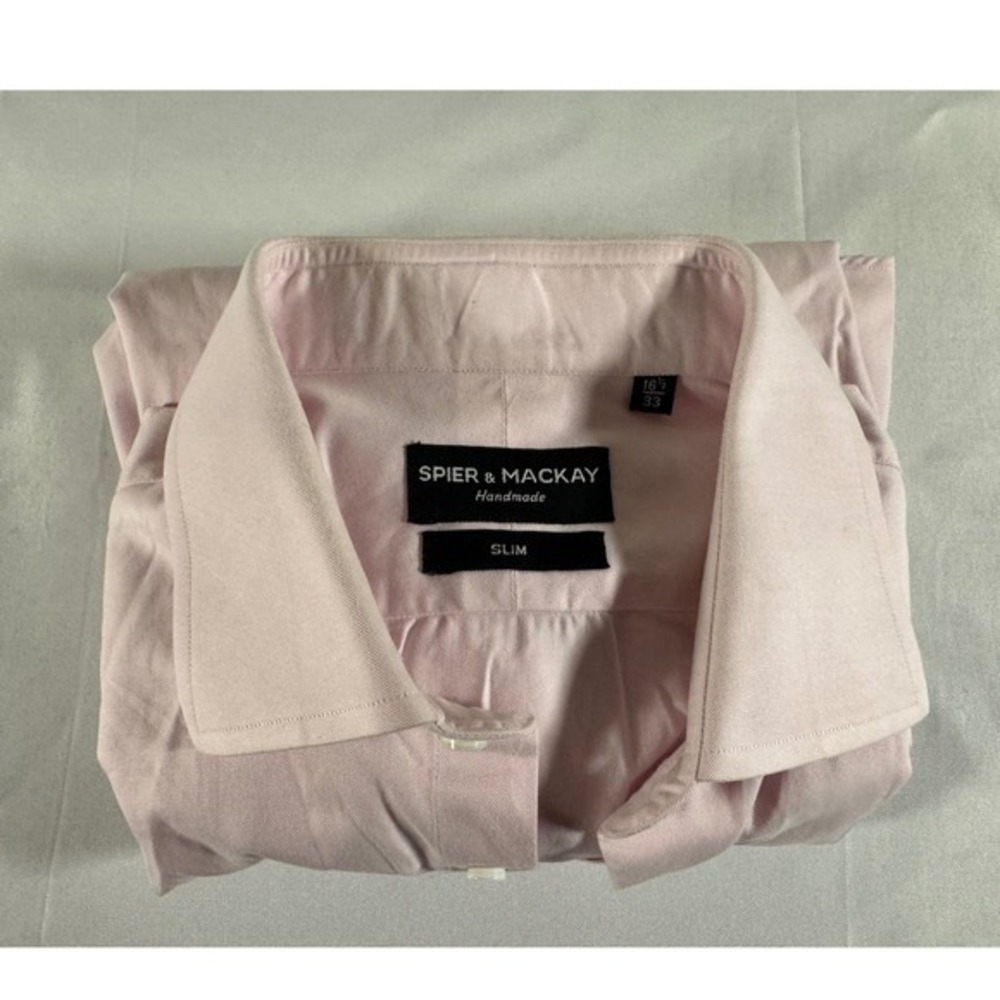 Spier & Mackay Handmade Slim Fit Dress Shirt Light Pink 16.5 33 Mens Long Sleeve
